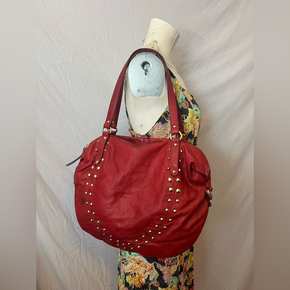 Gianni notaro made in Italy red leather heart studded bag